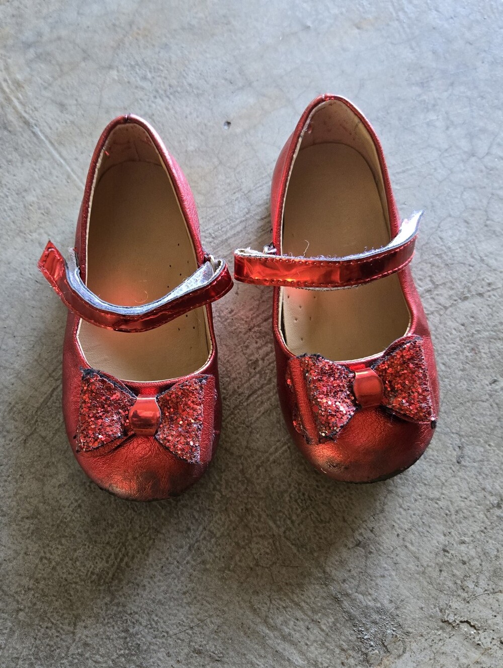 Girls Red Glitter Bow Mary Jane Shoes - Kids 24 As Is